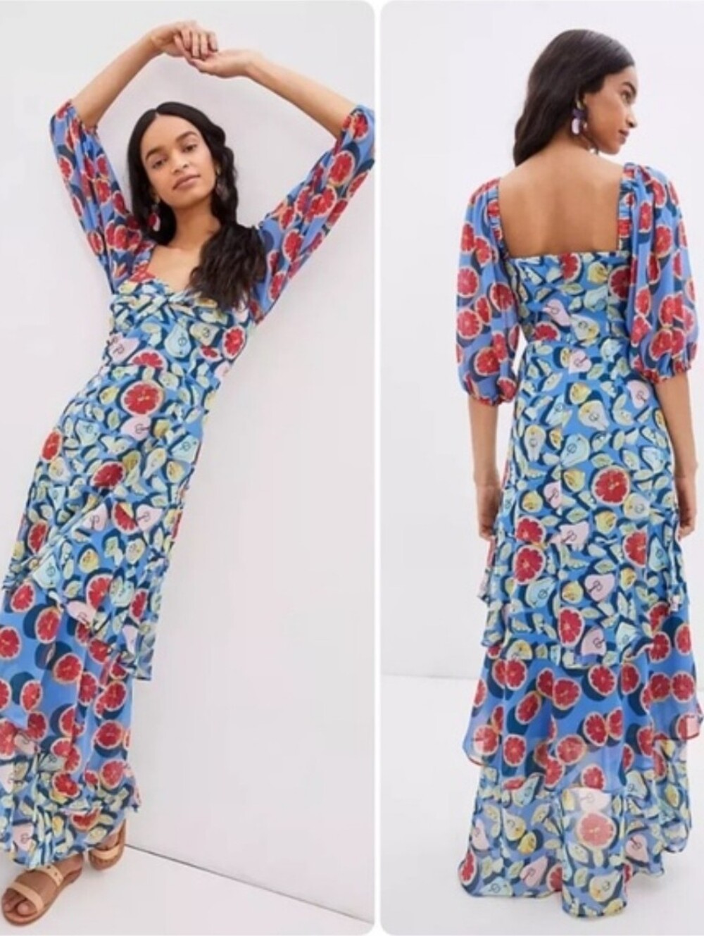 New ANTHROPOLOGIE by HUTCH Frutas Ruffled Chiffon Maxi Dress Large Nwt Size 8